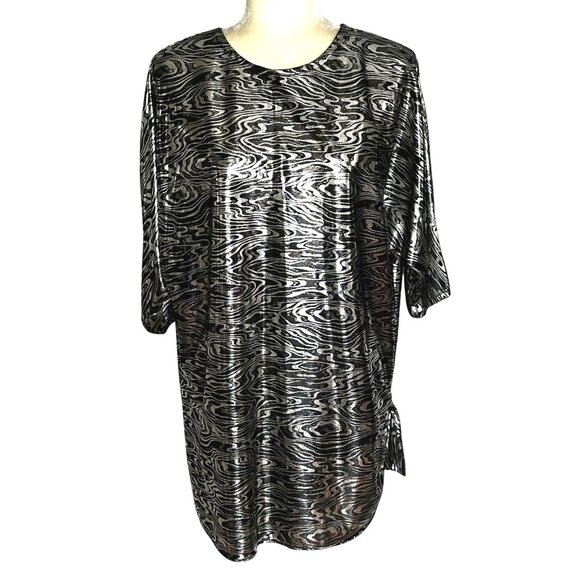 Vintage MCS Ltd Metallic Top Silver Black Print 14 WP Womens Petite Blouse - Picture 1 of 11
